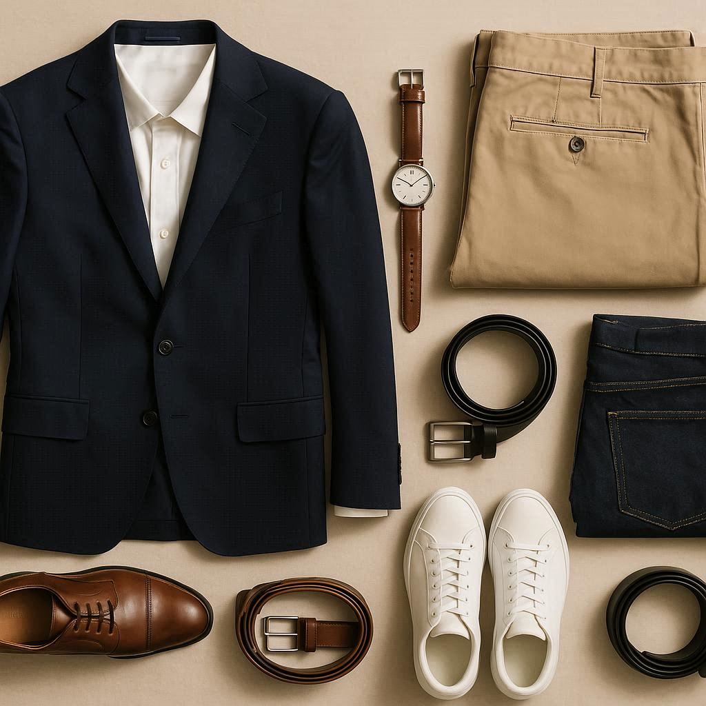 Wardrobe Must-Haves for Men: From Casual to Formal Men’s wardrobe must-haves from casual to formal including suit, jeans, chinos, shirts, and shoes.